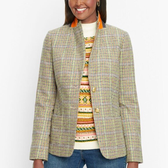 TALBOTS Classic Shetland Blazer Morning Plaid Orange, Blue, Green 12P - Picture 1 of 17